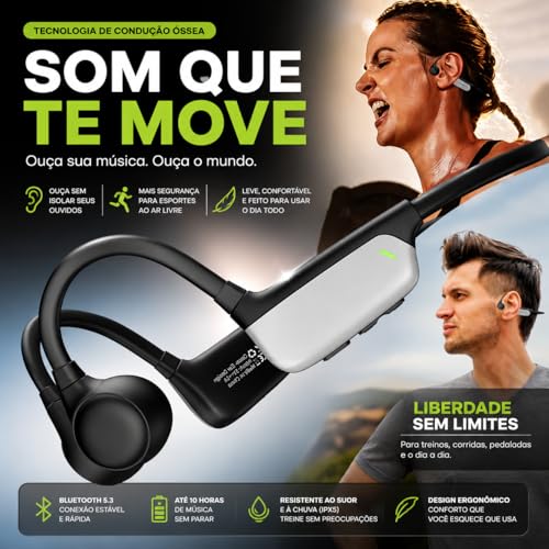 Fone Condução Óssea Bluetooth Corrida Academia Esportivo Capacidade de Bateria Até 8 horas Microfone Cancelamento Ruído Chamadas