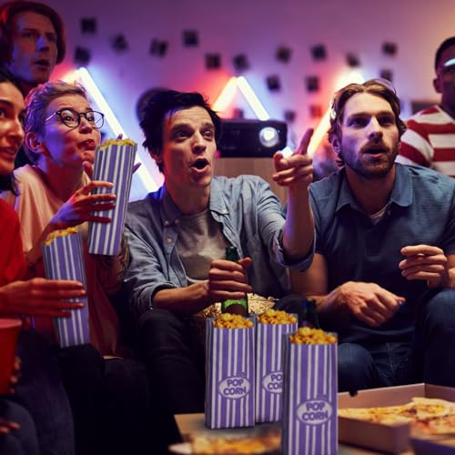 Image of Sherr 500 Pcs 2oz Purple Popcorn Bags Bulk Retro Stripes Disposable Popcorn Bags for Circus Carnival Party Favors Movie Nights Birthday Party Event Supplies Machine Accessories