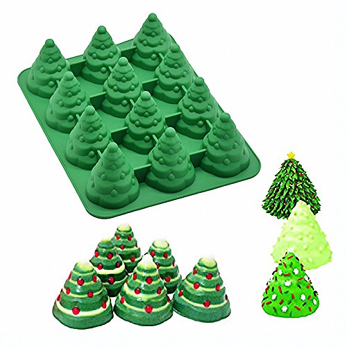 3D Christmas Tree Silicone Mold - MoldFun Xmas Tree Pan Silicone Mold for Mousse Cake Muffin Baking, Ice Cube, Jello, Chocolate, Soap, Lotion Bar, Bath Bomb, Candle (Random Color)