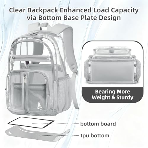 Image of Grey Big Clear Backpack Heavy Duty For Men Lady,18in XL TPU Bookbag 15Age+ | See Through Stitch durable plastic Multi-Pocket Design For School Adults work Warehouses Airport security,check events