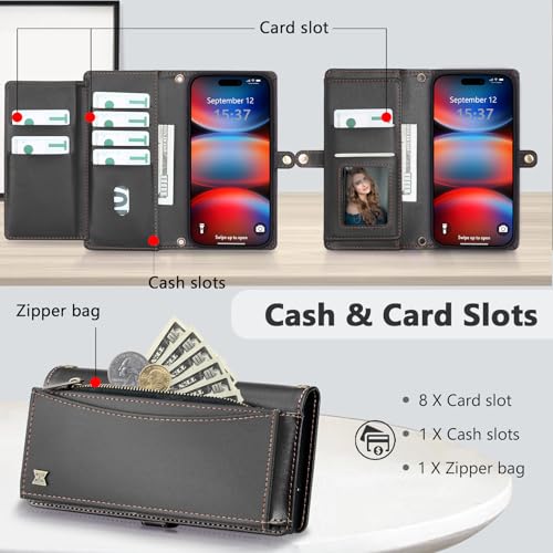 BLISLIAR Wallet Case for iPhone 17 Pro Max with Card Holder/Crossbody Wallet/Strap,[RFID Blocking][Magnetic] PU Leather Phone Case for iPhone 17 Pro Max,6.9 in,Black by BLISLIAR - Used condition - Image 3