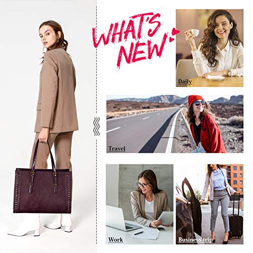 Laptop Bag for Women Waterproof Lightweight 15.6 Inch Leather Laptop Tote Bag Large Women Briefcase Professional Business Office Computer Work Bags Shoulder Handbag Claret