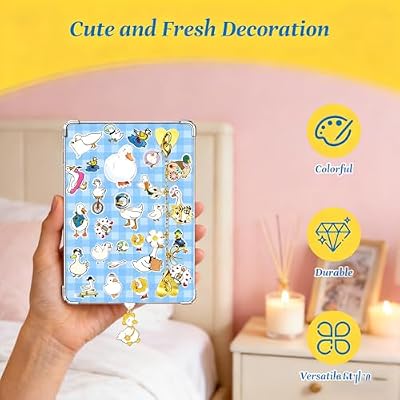Cute Charms & Stickers Set for Kindle with USB-C Dust Plug, 50PCS Decorative Stickers, Compatible with Kindle E-Reader, Phone, Tablet