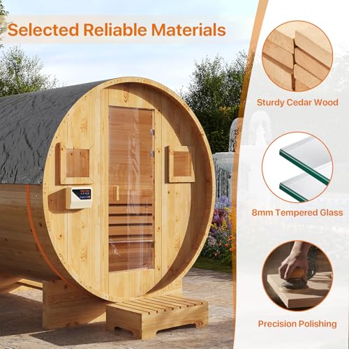 SunSwell Outdoor Traditional Sauna, 4-6 Person Wooden Sauna, Steam Wet Wood Sauna with 220V with 6KW Heater, Sauna Stone, Thermometer - Thumbnail 3