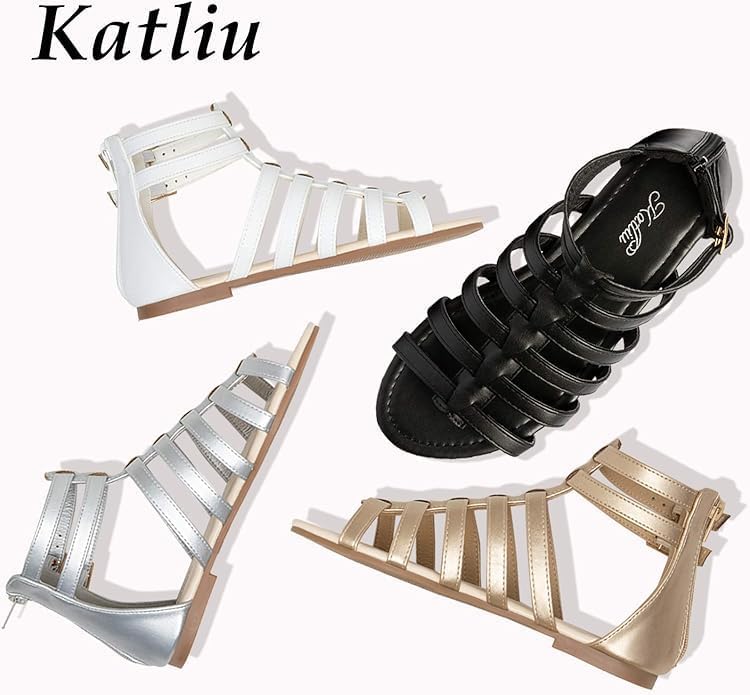 katliu Women's Gladiator Sandal Strappy Flat Sandals Two Ankle Buckle - Image 6