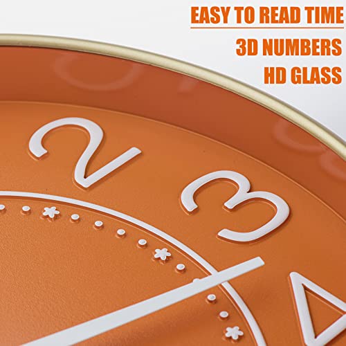 Image of HZDHCLH Small Wall Clocks Battery Operated,Quartz Movement,Silent Non Ticking Modern Wall Clock for Living Room Bedroom Kitchen Office School Classroom Decor(10 inch,Orange & Gold) | for Living Room, Bedroom, Kitchen, Office, School Classroom Decor (Orange & Gold)