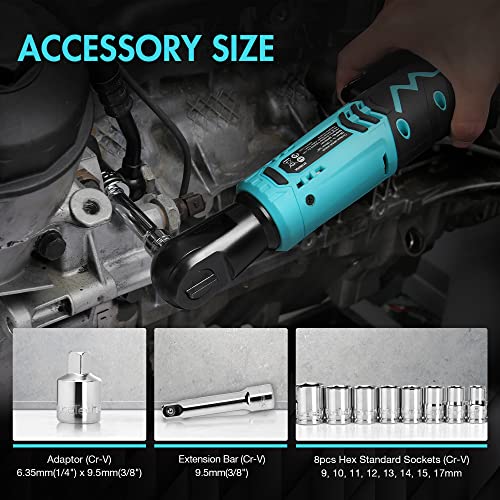 DURATECH Draadloze elektrische ratelsleutel, 12 V, ratelsleutel met snel opladen, 2 accu's met 2000 mAh, trigger met variabele snelheid, 65 N.m - Afbeelding 4