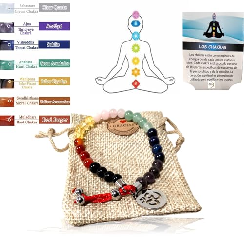 WORLD GOBLINS Pulsera 7 Chakras Piedras Naturales Acero Inoxidable | Ajustable,...