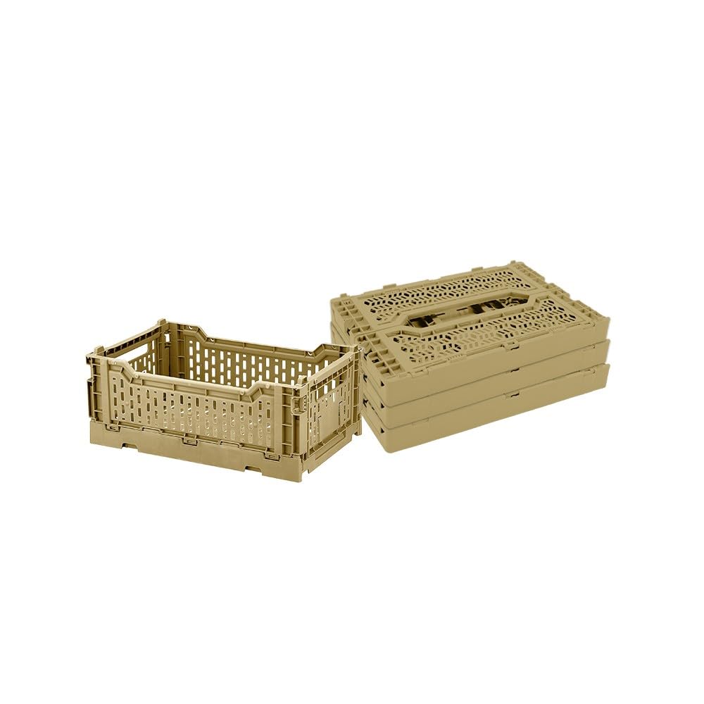 Lote de 4 cajas de almacenamiento plegables 27x17x10,5 cm Plástico amarillo con asas