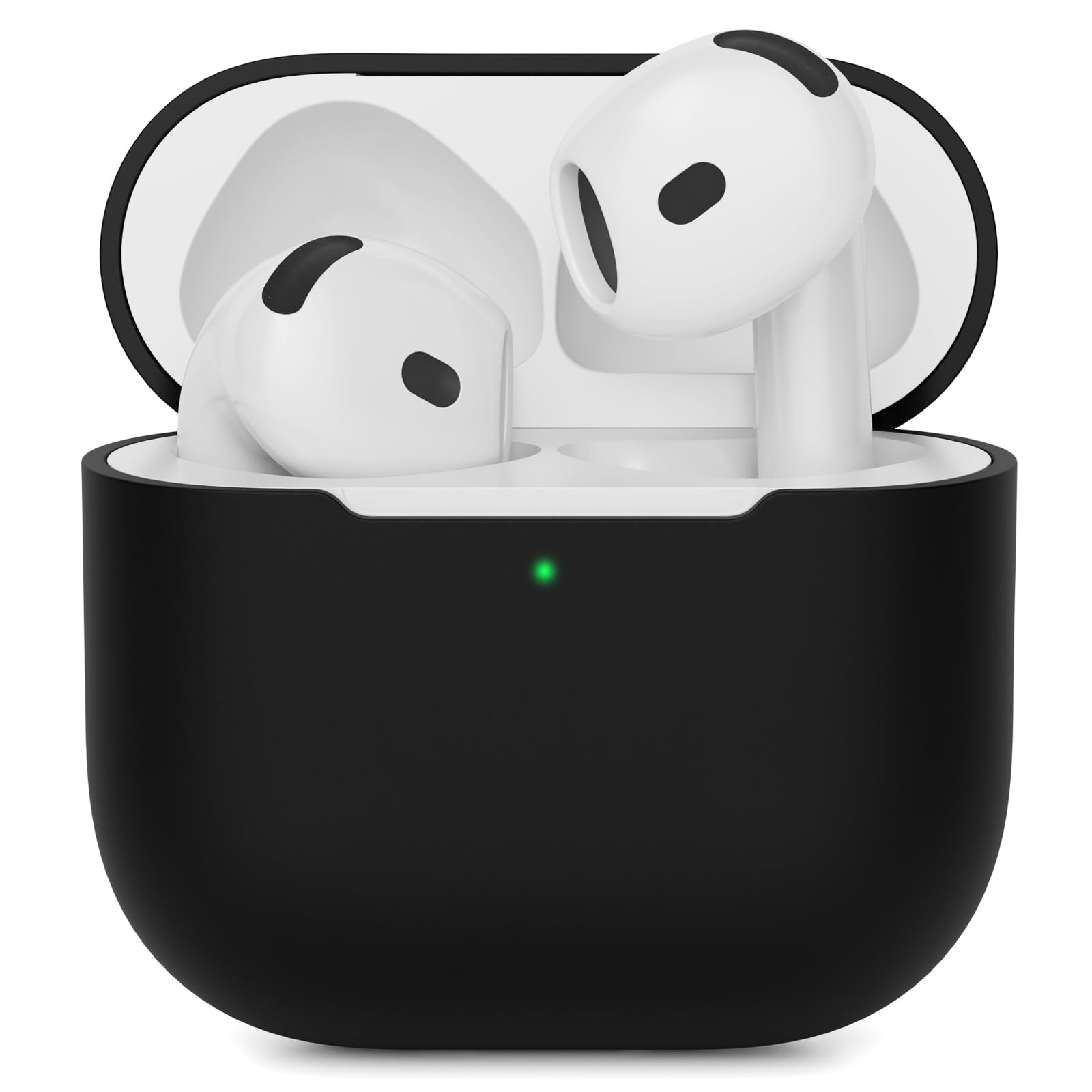 Coque en Silicone Compatible avec AirPods 4 2024, Housse Protecteur pour AirPods 4ᵉ Génération, Étui en Silicone Souple pour Airpods 4, LED Avant Visible (Noir)