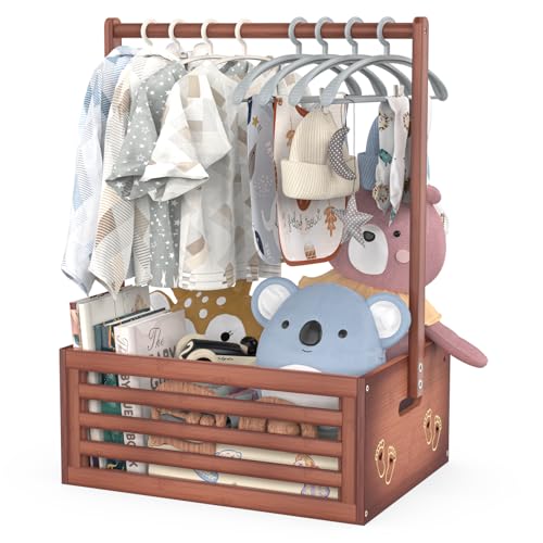 BAMBOOHOMIE Neugeborenen-Geschenk-Holzkiste, Baby-Geschenkkorb mit Griff, Bambus-Dekorbox, Kleiderständer und Aufbewahrungsbox für Babys, Puppen und Haustiere (Braun, Groß)