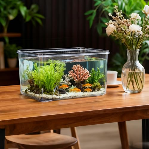Image of Geelin 2.5 Gallon Plastic Fish Tank Large Bowl Shatterproof with Crystal Clear Clarity for Terrarium, Flower Vase Centerpiece Gift for Fish Lovers (Square)