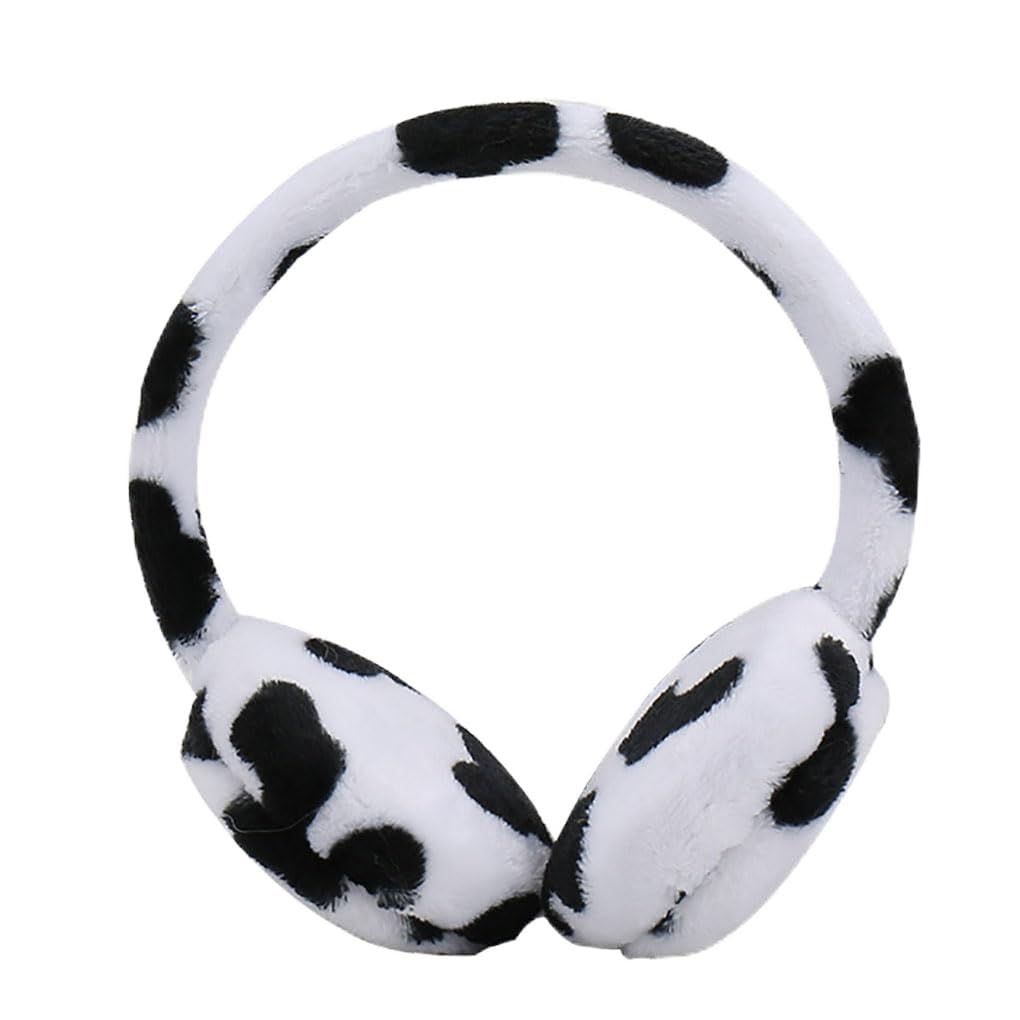 Adjustable Leopard Print Furry Earmuff Cowpattern Winter Warm Fluffy Ear Cover Earwarmer for Girls Boys Kids