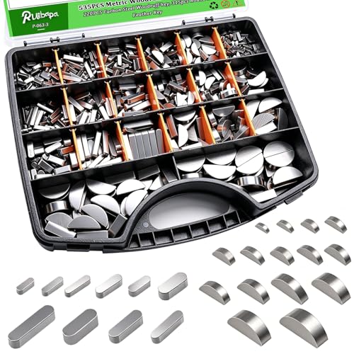 Image of 535PCS Metric Woodruff Key Assortment Kit,30 Sizes Include 220PCS Carbon Steel Woodruff-key, 315pcs Round Ended Feather Kit for Fastening Connection