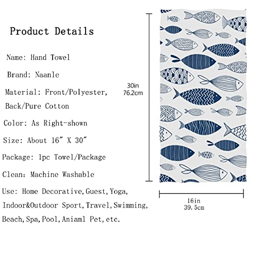 Naanle Trendy Ornamental Fishes Pattern Soft Highly Absorbent Large Decorative Hand Towels Multipurpose For Bathroom, Hotel, Gym And Spa (16 X 30 Inches,Blue White) #TOP3
