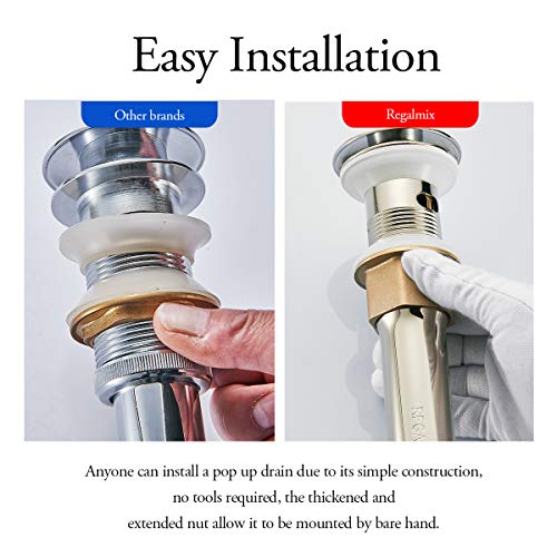 REGALMIX Vessel Sink Drain, Bathroom Faucet Vessel Sink Pop Up Drain Stopper, Built-In Anti-Clogging Strainer, with Overflow Light Golden, Fits Standard American Drain Hole(1-1/2" to 1-3/4") RWF083M