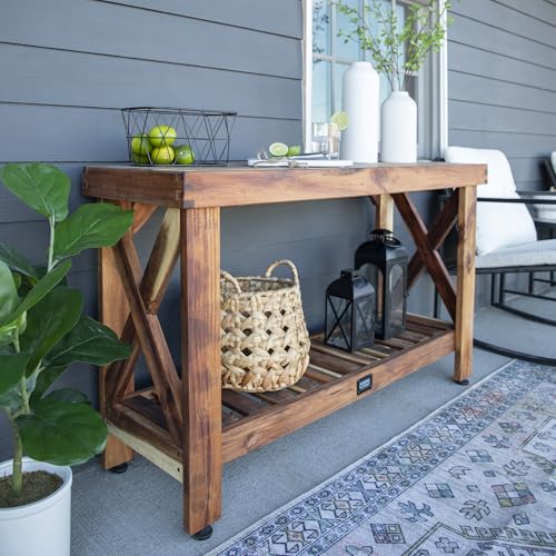 Backyard Discovery 48" Acacia Wood Farmhouse Narrow Console Table with Lower Slat Storage Shelf, Water-Resistant Design for Patio, Deck, Entryway, Living Room, Sofa Table, Indoor or Outdoor Use - image 4
