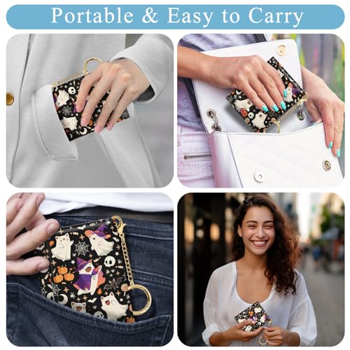 Image of Jogjam Halloween Cute Cats Ghost Small Wallets, Spooky Bats Pumpkin Rfid Womens Wallet, Slim Thin Trifold Woman Wallet, PU Leather Card Holder Wallet, Mini Key Chain Cash Wallet, Ladies Holiday Gifts