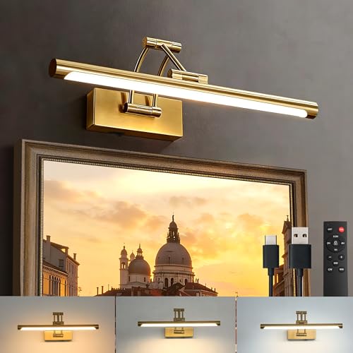 ZitoStory Picture Lights for Wall Battery Operated, (Gold, 16in) Rechargeable Art Light for Painting,Modern wall Lights for Pictures,Dimmable Gallery Artwork Lights for Pictures On Wall