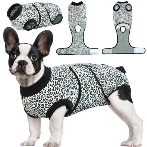 Kuoser Dog Recovery Suit Female, Soft Puppy Surgery Suit, Dog Recovery Suit After Surgery, Post-Op Onesie for Female & Male Dogs, Soft Protective Wear, BlueLeopard S S (Back:11.4-13.4'', Wei