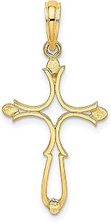 Colar de ouro amarelo 14 k com cruz religiosa recorte pingente flor de lis joias finas para mulheres presentes para ela