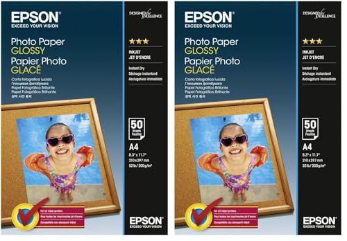Papier photo brillant Epson A4 200g lot de 2 paquets de 50 feuilles pour imprimante jet d'encre