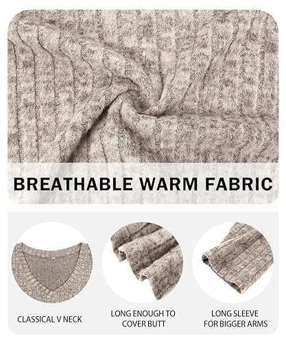 Image of RITERA Plus Size Sweater, Ribbed Long Sleeve Solid Top for Women | Soft vertical ribbed knit, modest V neck, loose long sleeves, curved swing hem, slimming casual layering top for curvy women
