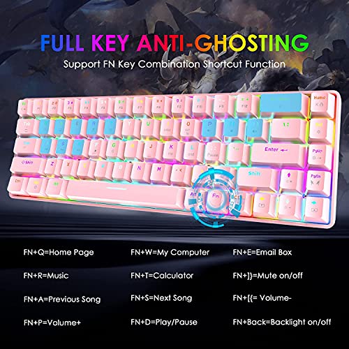 Image of 60% Wired Gaming Keyboard, RGB Backlit Ultra-Compact Mechanical Keyboard, Blue Switch Waterproof Compact 68 Keys Keyboard for Typist Laptop PC Mac Gamer(Pink)