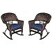 Jeco Wicker Chair in Espresso with Blue Cushion (Set of 4)