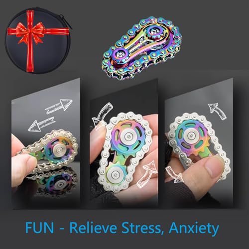 Image of Fidget Spinners Toys for Adults & Teens - Metal Fidget Toy Bike Chain Fidget Sprocket Chain Fidgets Toy for Relief Anxiety ADHD Autism Cool Gadgets Desk Offices Gift Sensory Fidget Toys(Full Color)