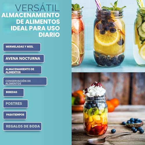 Miniatura 4 de Heftman Tarros De Cristal Con Tapas, Juego De 6 Tarros Herméticos De 500 Ml Para Avena Nocturna Y Mermelada Casera, Tarros De Vidrio Grandes Y Resistentes