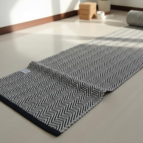 Image of Pure cotton anti-skid, machine wash yoga mat. 73inches x 24inches, 5mm thickness (7mm(Black&White))