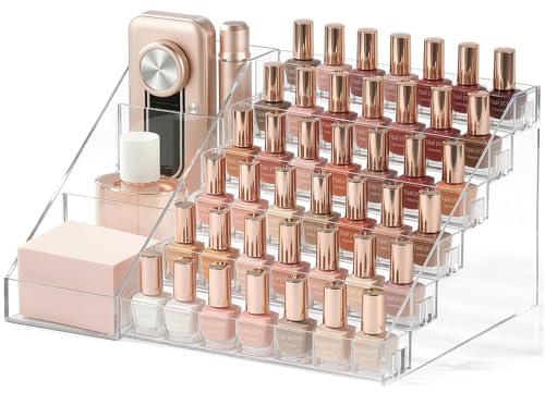 HBlife 6 Tier Nail Polish Organizer with Nail Supplies Organizer, Clear Acrylic Nail Polish Holder & Display Stand for Gel Polish (1 Pack)