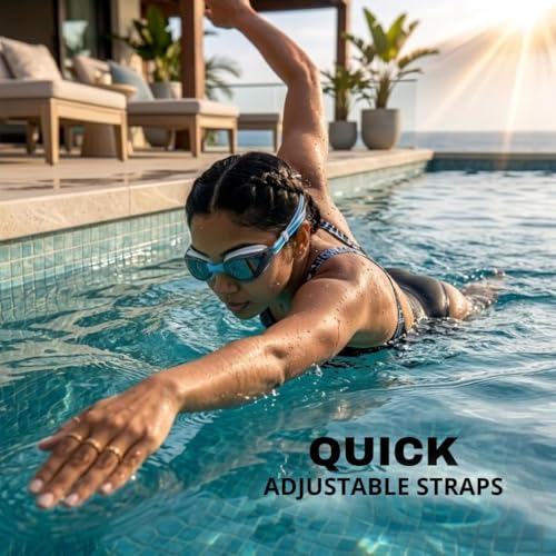 Image of BURNLAB Swimming Goggles for Everyday Pool Use, Clear Vision Lens, Easy Adjustable Strap, Unisex Adult (White plated with blue)