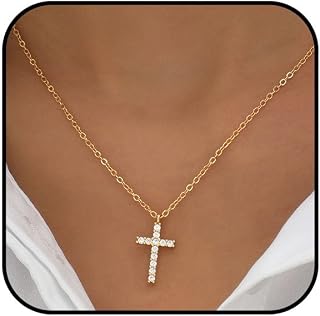 Vurotry 14K Gold Plated Cubic Zirconia Cross Necklace for Women - Delicate Faith Pendant, Adjustable Chain, Hypoallergenic Jewelry