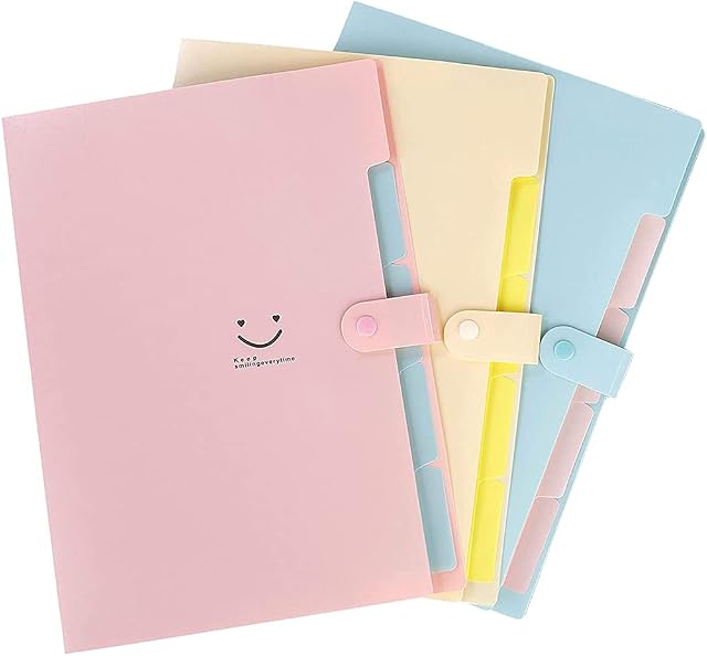 3 Pack Expanding File Folders - File Organiser Accordion Document Organizer Letter Paper Plastic File Folder 5-Pocket A4 Letter Size with Snap Closure for School Office Home Business