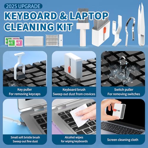 2025 Upgrade Phone Cleaning Kit, iPhone Cleaning Kit, Airbud AirPods Cleaning Kit, Keyboard Cleaning Kit, Charging Port Cleaner for Apple Lightning/Android USB-C, Multi Devices Cleaning Kit (White)