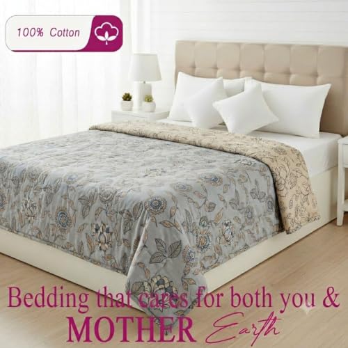 Image of Trance Home Linen Premium 100% Cotton Dohar for Double Bed | 150 GSM | Reversible Ac Comforter | Light Weight All Season Soft Blanket (84x88 Inches | Kalamkari Blue)