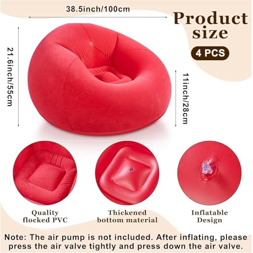 Image of Realspring Inflatable Bean Bag Chairs Outdoor Blow up Camping Chairs Inflatable Lazy Sofa Folding Portable Bean Bag Loungers Couch for Movie Night(Brown, Red, Blue, Orange,4 Pcs)