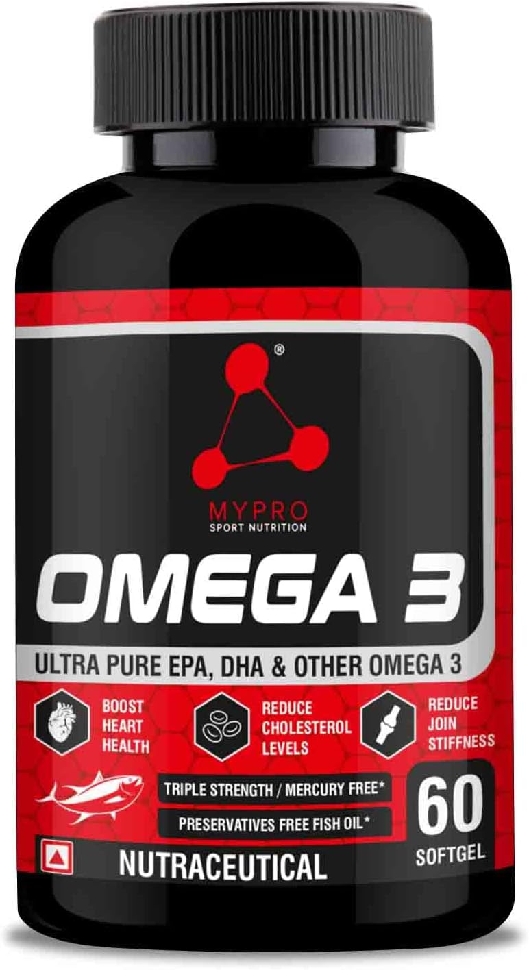 Mypro Sport Nutrition Omega 3 Fish Oil-60-Capsule (1000mg Omega 3 with 550 mg EPA & 350 mg DHA), for Brain, Heart, Eyes,and Joints Health For Men And Women