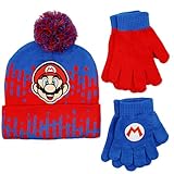 Nintendo Boys Winter Hat and Gloves Set Ages 4-14 Years Super Mario Kids winter Hat and 2 Gloves Set for Girls