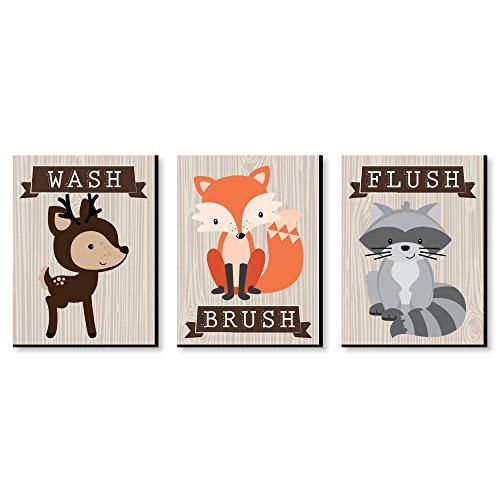 Big Dot of Happiness Woodland Creatures - Kids Bathroom Rules Wall Art - 7.5 x 10 inches - Set of 3  - //coolthings.us