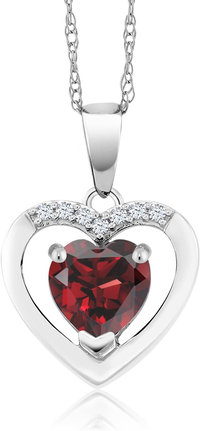 Gem Stone King Customized and Personalized Heart Shape Pendant Necklace For Women | 10K White Gold | 6MM Gemstone Birthstone and White Diamond | With 18 Inch Chain