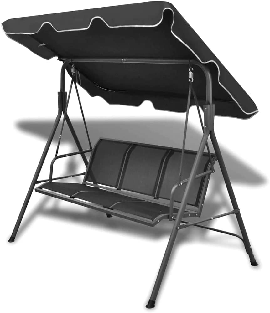 vidaXL Swing Chair, Outdoor Swing Bench with Adjustable Canopy, Hanging Daybed, Patio Swing Chair, Outdoor Swing Seat for Balcony Porch, Coffee Steel