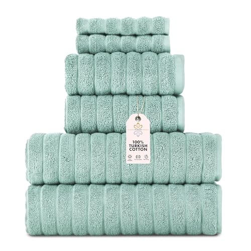 Classic Turkish Towels CTT Luxury 6 Piece Towel Set, 100% Turkish Cotton, Quick Drying, Highly Absorbent & Comfy, Includes 2 Bath Towels, 2 Hand Towels & 2 Washcloths | (Spa Green)