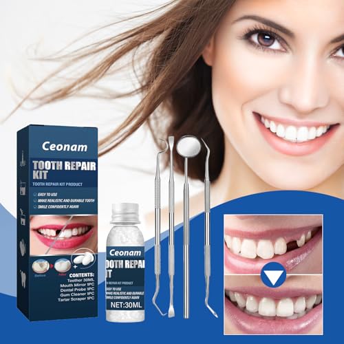 Ceonam Zahnreparaturset - Temporäres Fake Teeth Replacement Kit mit Zahnspiegelwerkzeugen für die temporäre Wiederherstellung von fehlenden & gebrochenen Zähnen Ersatz Zahnersatz – Bild 3