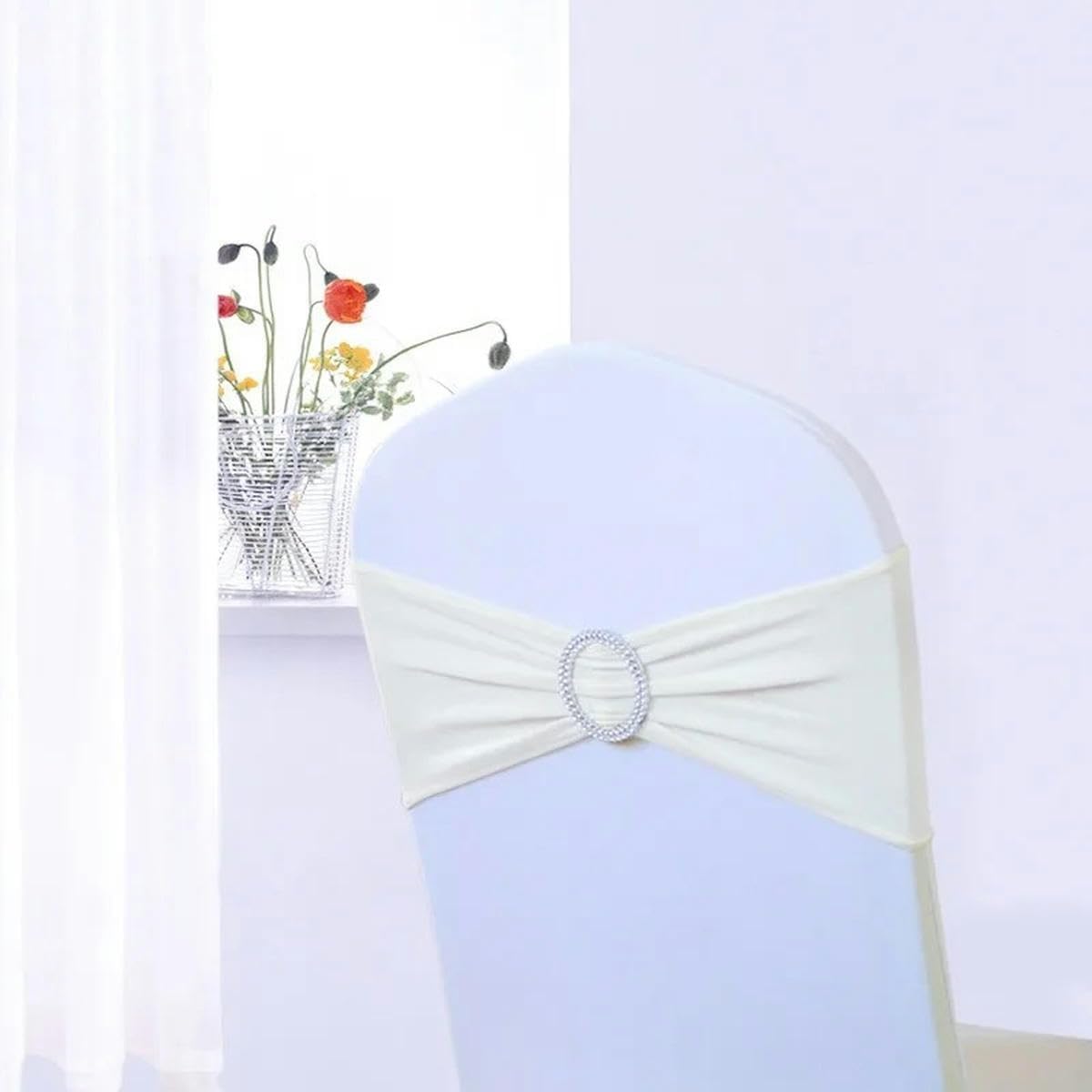 Decoration Chair Sash Spandex Bow Stretch Band for Dinner Hotel Banquet-Big Red-10pcs-10 Pcs (Pure White10pcs 10 Pcs)