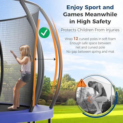 Tatub 16FT Upgrade Pumpkin Trampoline for Kids and Adults, Outdoor Recreational Trampolines with Basketball Hoop & Enclosure Net, Curved Poles & Storage Bag, Blue