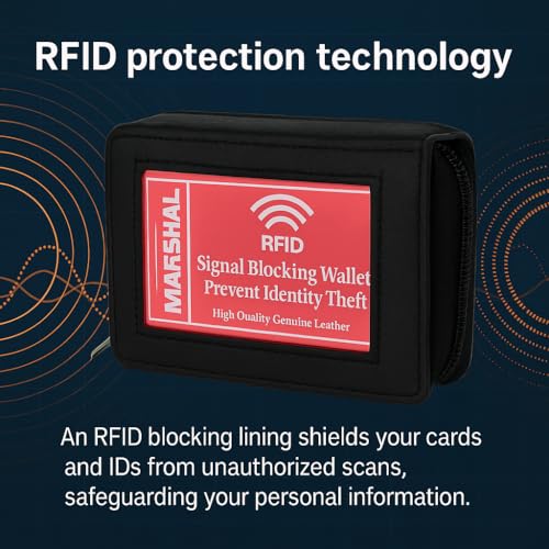 Marshal Genuine Leather Credit Card Holder Wallet Accordion Double Zipper with Id window3