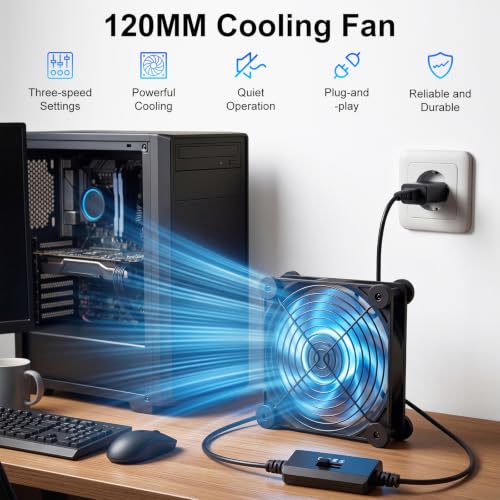 Ventilateur Gaming PC 120mm avec Adaptateur Secteur, 3 Vitesses Réglables – vue 2